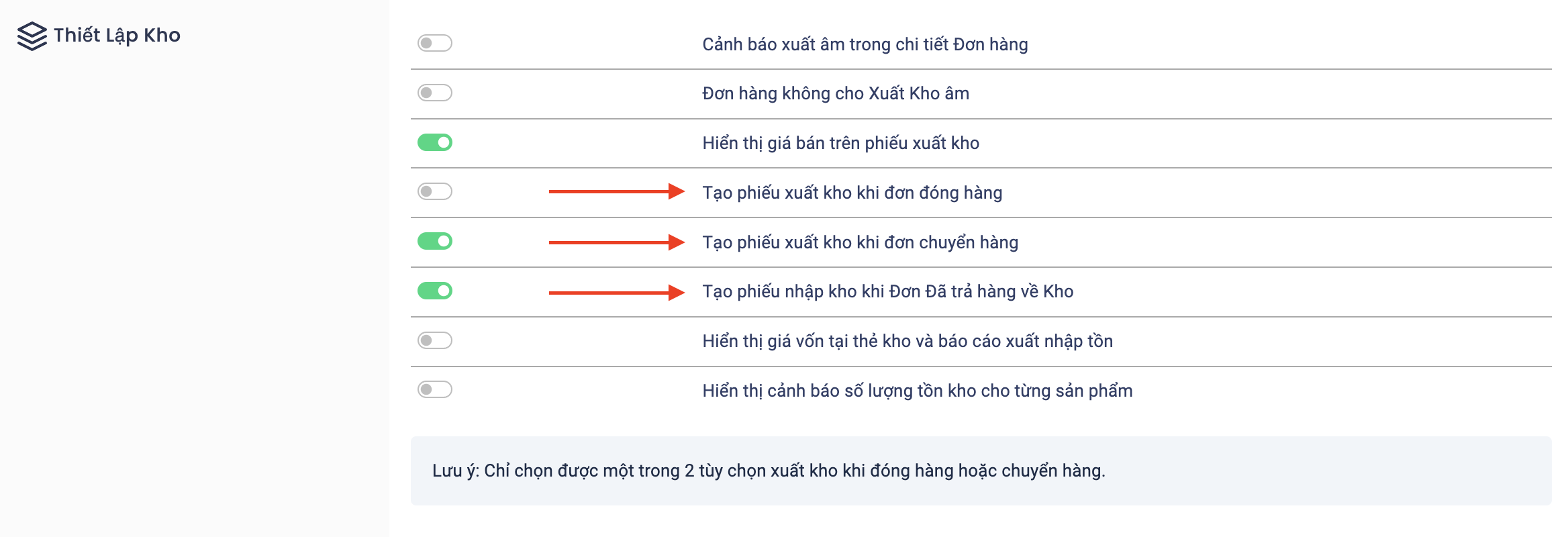 chọn 1 trong 3 option xuất nhập tự động